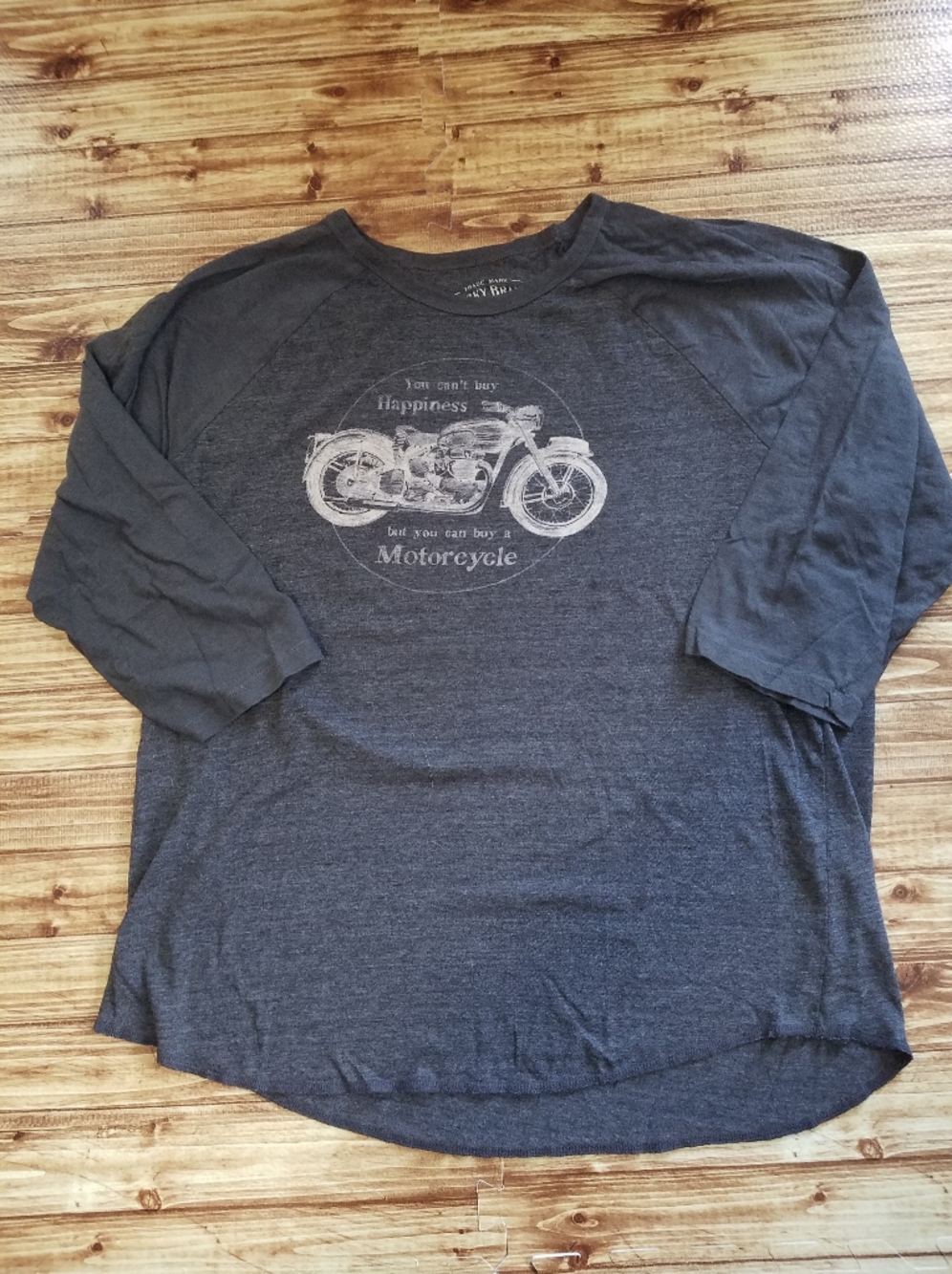 Lucky Brand Gray Long Sleeve Men's XXL 2XL Motorcycle Graphic Happiness Shirt